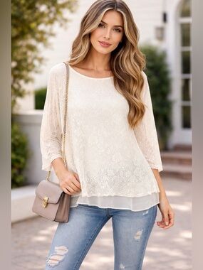 Lee Cream  casual  women’s Lace Layered Blouse size 1X